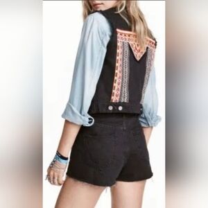 H&M Coachella Collection Black Denim Vest Women's Size 14